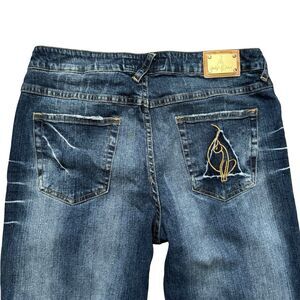 Vintage Y2K Baby Phat Sz 14 High Rise Acid Wash Straight Leg Stretch Denim Jeans